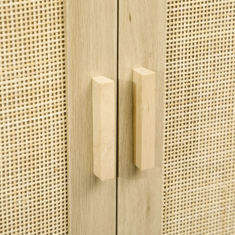 Wood Sideboard Accent Storage Cabinet with 2 Rattan Doors, Adjustable Shelf, and Steel Legs for Living Room Kitchen