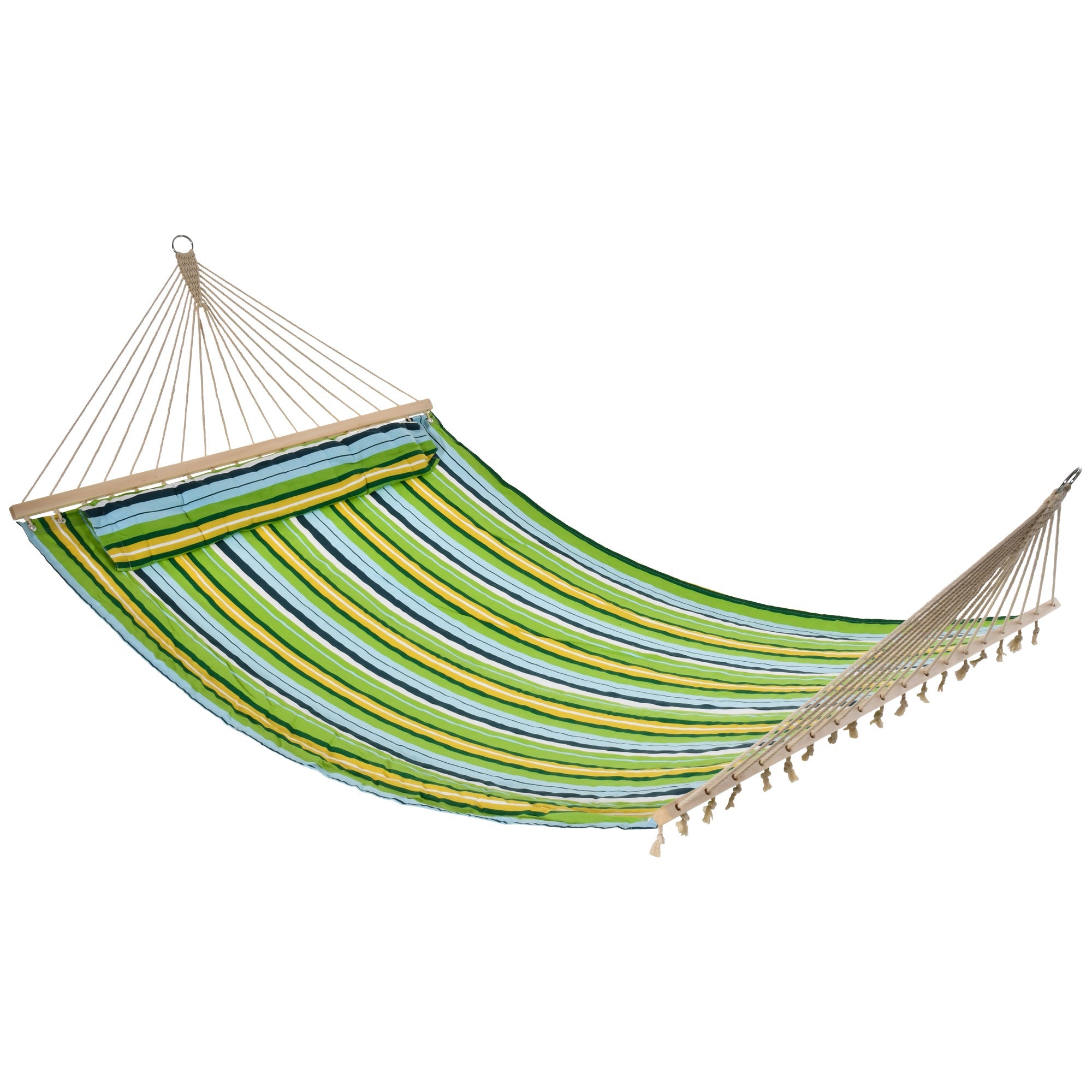 Outsunny Hammock Bed 83" Wide Striped 2 Person Sunbed Outdoor Camping with Pillow White Stripe
