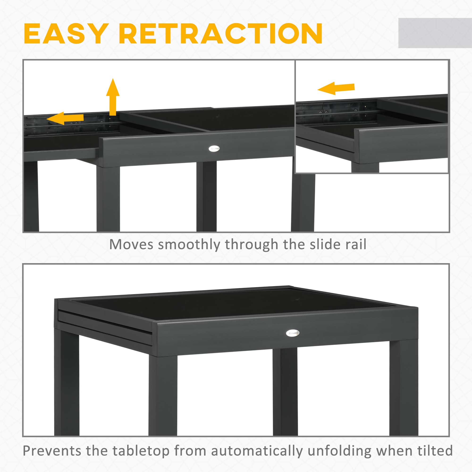 Outsunny 63" Extendable Dining Table Outdoor Patio Rectangular Aluminum Frame Tempered Glass Tabletop Black