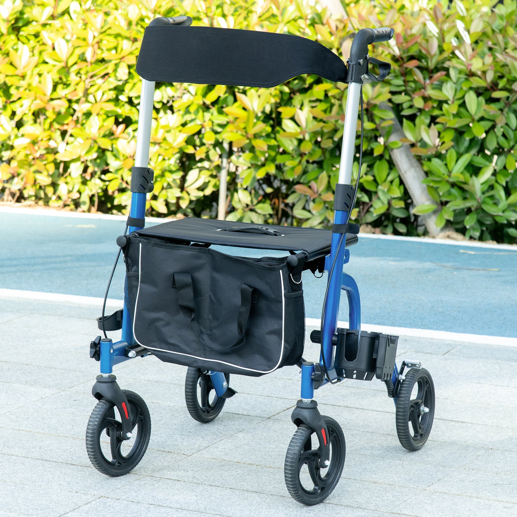 HOMCOM Rollator Walker with 8'' Wheels, Padded Seat and Backrest, Aluminium Lightweight Folding Rolling Walker, Blue