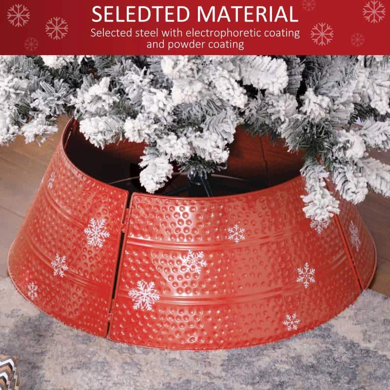 HOMCOM 26" Metal Christmas Tree Collar – Round Tree Ring in White for Holiday Home Decoration