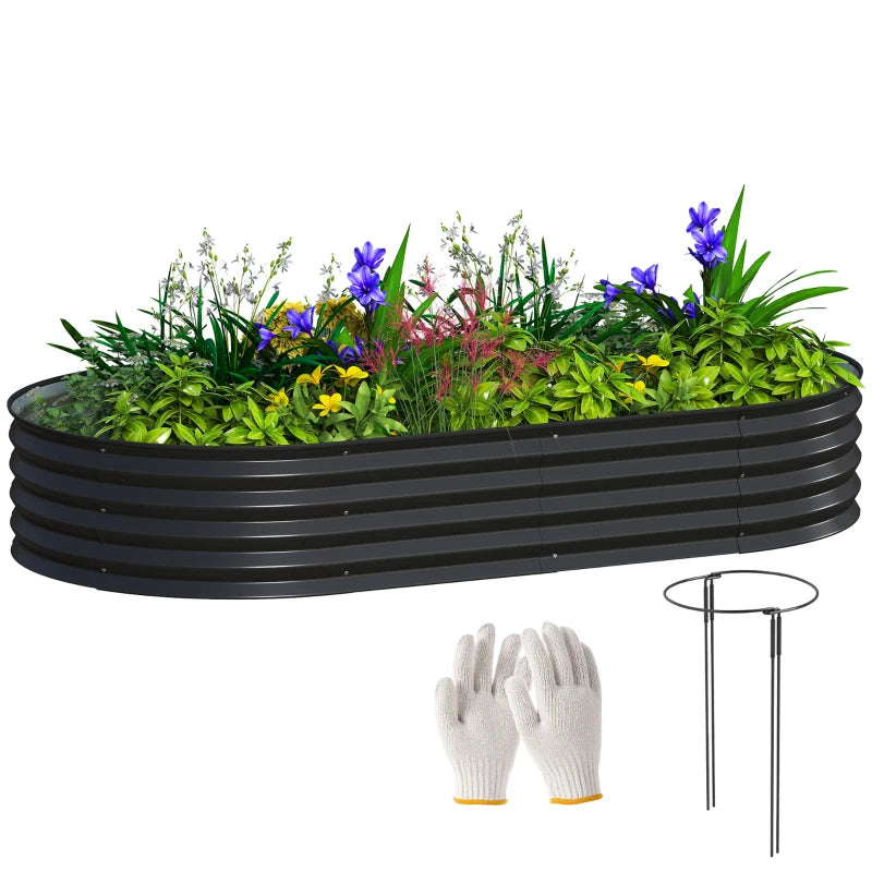 6' x 3' x 1' Large Outdoor Planter Box, Galvanized Raised Garden Bed with Metal Plant Stake, Black