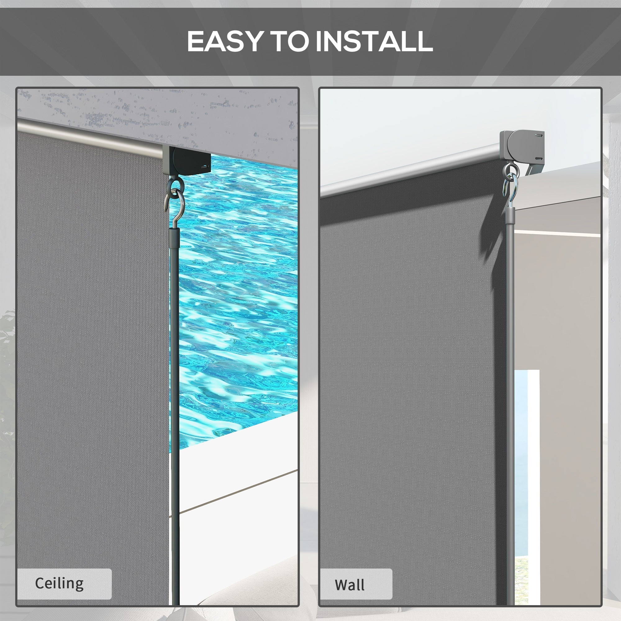 Outsunny 6' x 6' Patio Door Blinds, Outdoor Roller Shades, Cordless Roll Up Shade for Porch Gazebo, Light Grey