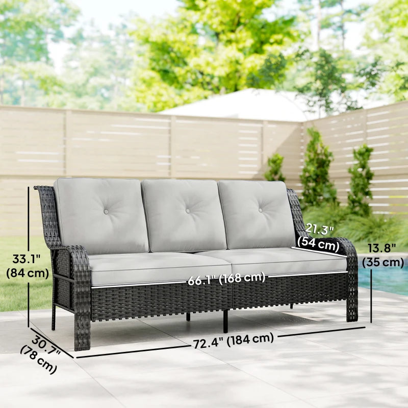 Wicker Patio Sofa with Cushions, 3 Seater Rattan Outdoor Couch for Patio, Garden, Porch, Backyard, Light Grey