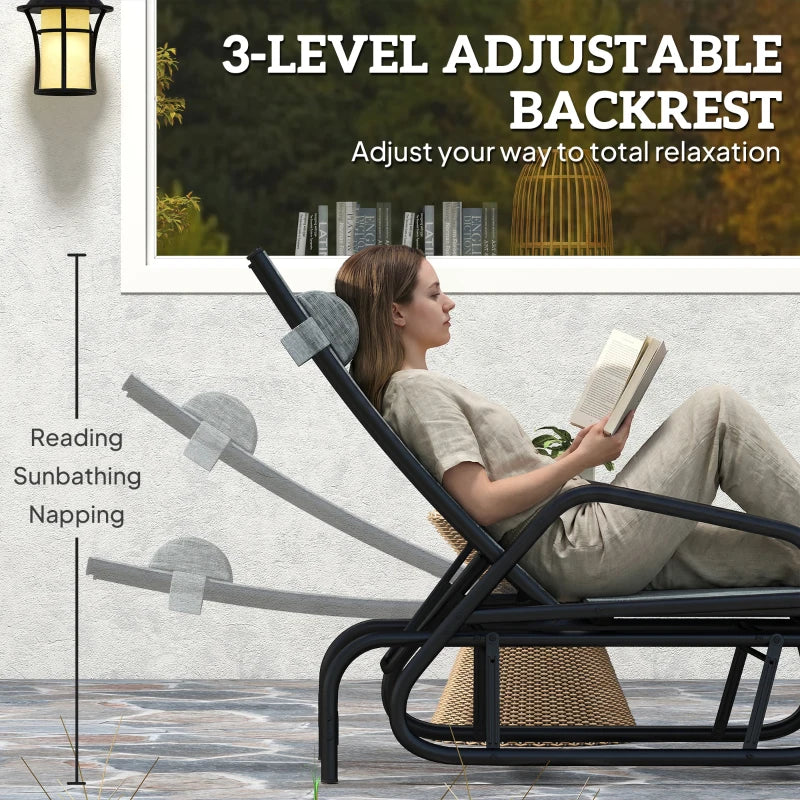 Outdoor Glider Lounge Chair, 3-Position Adjustable Tanning Chair Recliner with Headrest for Garden, Yard, Pool, Grey
