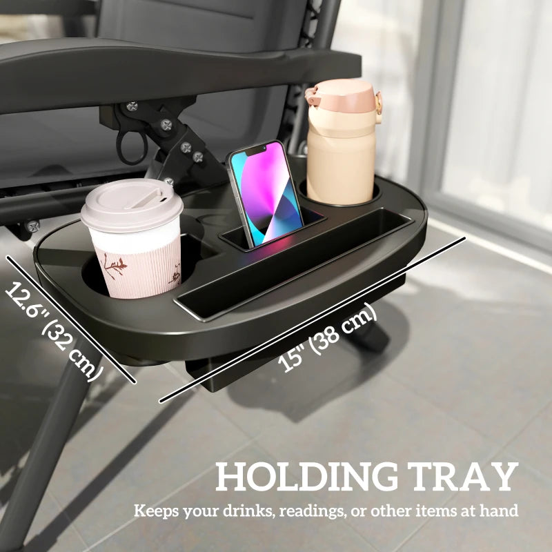 Zero Gravity Chair, Reclining Outdoor Lounger Chair with Cup Holder, 400 LBS Capacity, Black