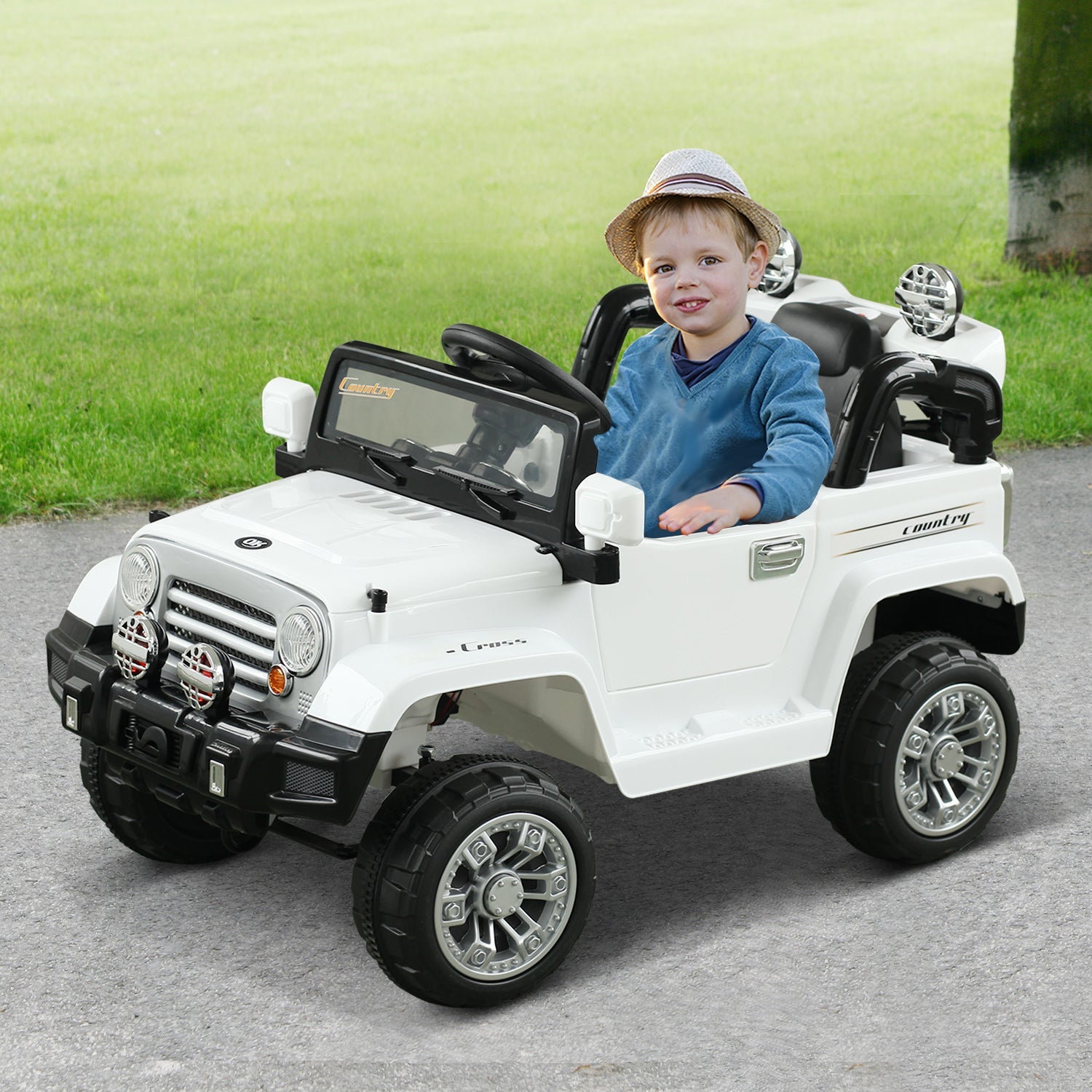 Aosom 12V Kids Ride-On Truck: Remote Control, 2 Speeds, Lights, MP3, LCD Power Indicator, White