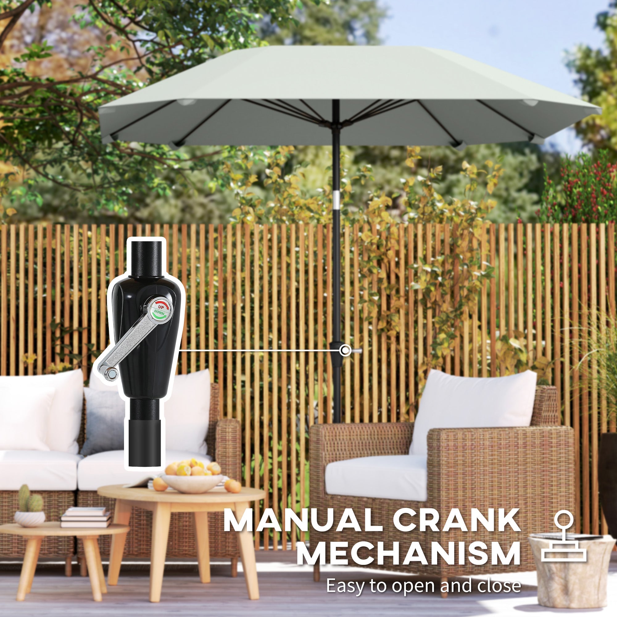 Outsunny 7.6FT Aluminum Patio Umbrella Parasol 8 Ribs Outdoor Market Umbrella with Crank, Push Button Tilt for Deck, Backyard and Lawn, Light Grey