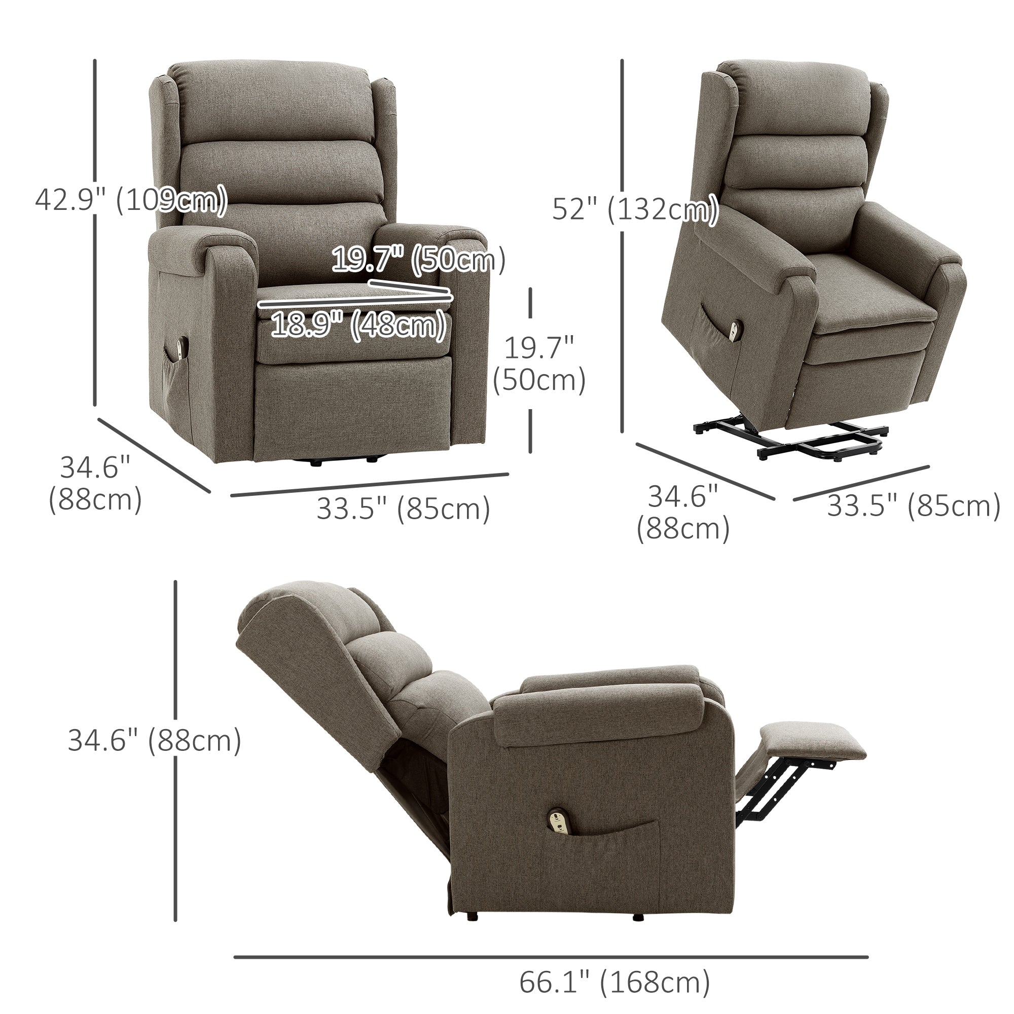 HOMCOM Lift Chair for Elderly, Power Chair Recliner with Footrest, Remote Control, Side Pockets for Living Room, Brown