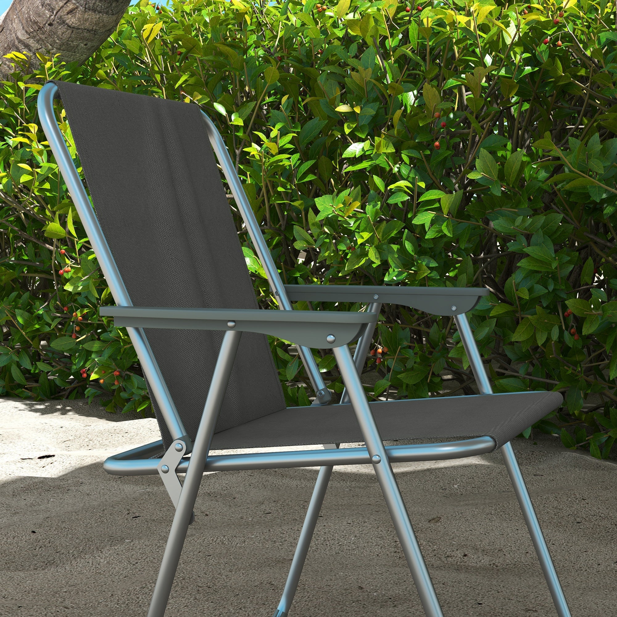 Outsunny Portable Patio Perfection: 4-Pack Folding Camping Chairs with Armrests for Garden Backyard, Grey Finish