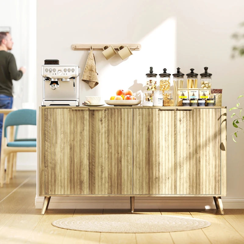 55" Buffet Cabinet, Modern Sideboard with 4 Fluted Doors and 2 Adjustable Shelves for Kitchen, Living Room, White