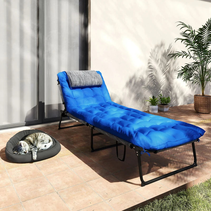 Folding Lounge Chair with 4-level Reclining Back & Cushion, Blue