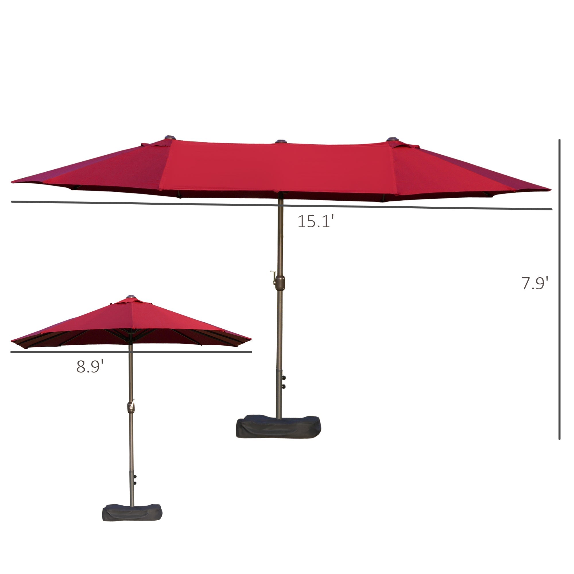 Outsunny 15' Double Canopy Patio Umbrella: Sunshade with Lift Crank, Cross Base & Sandbag, Wine Red