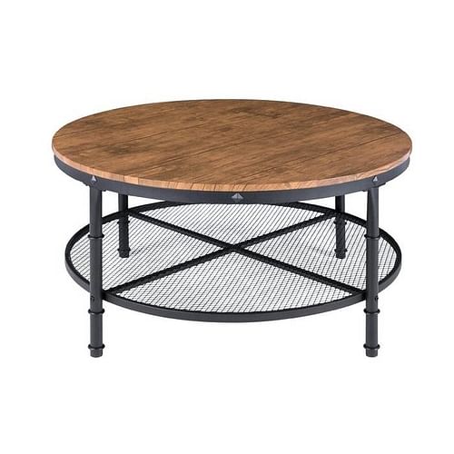 FarmHome Industrial Wood Steel Coffee Table 2-Tier Round with Storage Shelves - Free Shipping