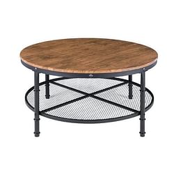 FarmHome Industrial Wood Steel Coffee Table 2-Tier Round with Storage Shelves - Free Shipping
