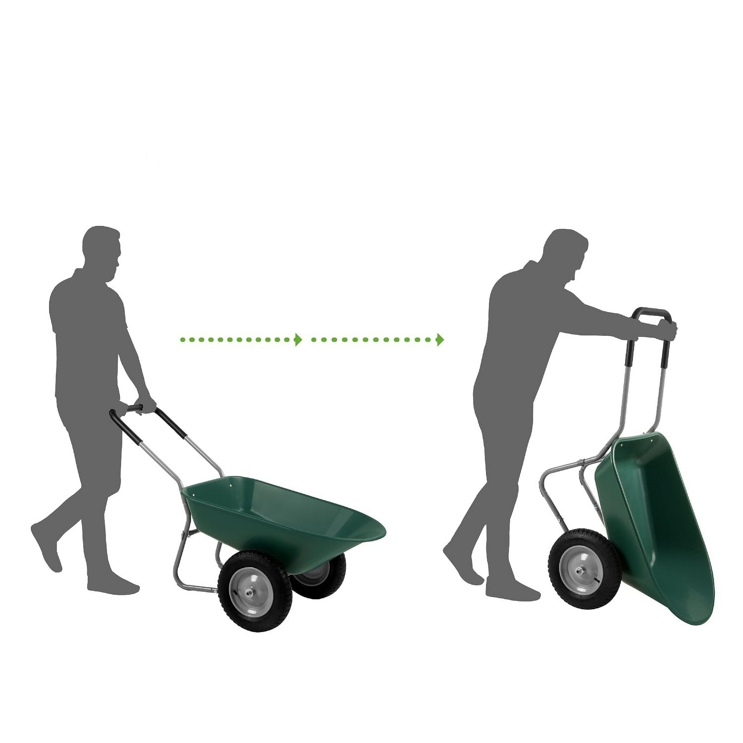 Heavy Duty 2-Wheel Multipurpose Rust Proof Wheelbarrow - Green - Free Shipping