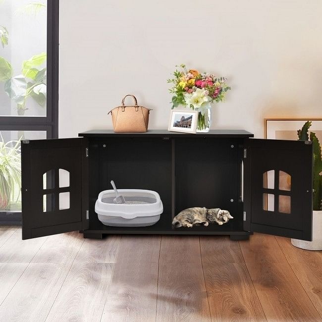 Dark Brown Modern Large Ventilated Private Divider Cat Litter Box - Free Shipping