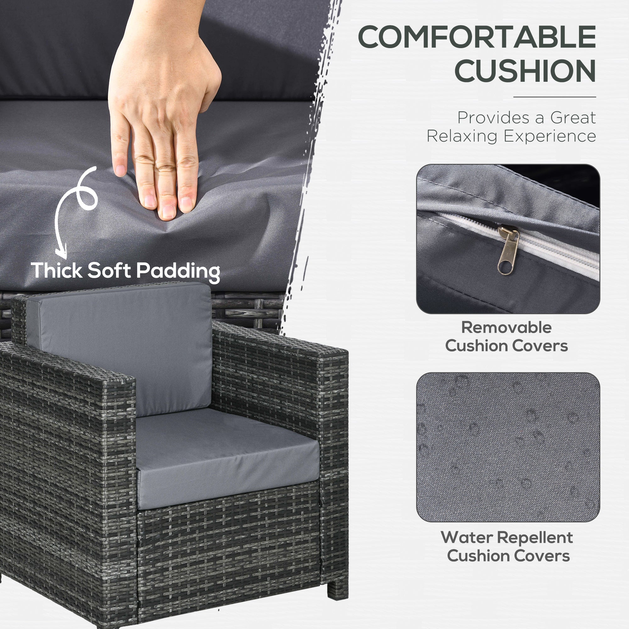 Outsunny Outdoor Rattan Sofa, Patio Wicker Armchair with Cushions for Garden, Balcony, Porch, Grey