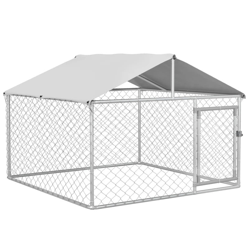 6.6' x 6.6' x 4.9' Outdoor Dog Kennel Heavy Duty Galvanized Steel Chain Link with UV-resistant Roof, Silver