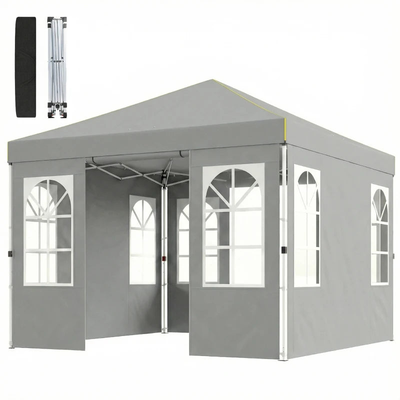 9.6 x 9.6 ft Pop Up Canopy Tent with 4 Sidewalls, UPF 50+ 1-Button Push Easy Setup Outdoor Instant Canopy, Light Grey