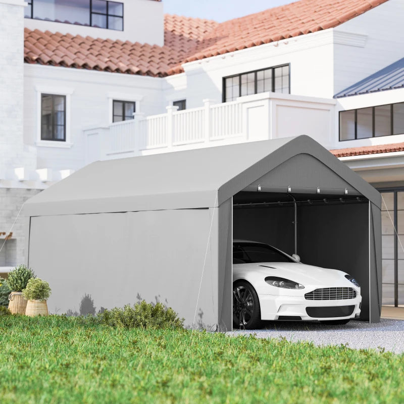 Carport, 10 x 20 ft Portable Garage with 2 Roll-Up Doors and Removable Sidewalls for Car, Truck, Boat, Light Grey