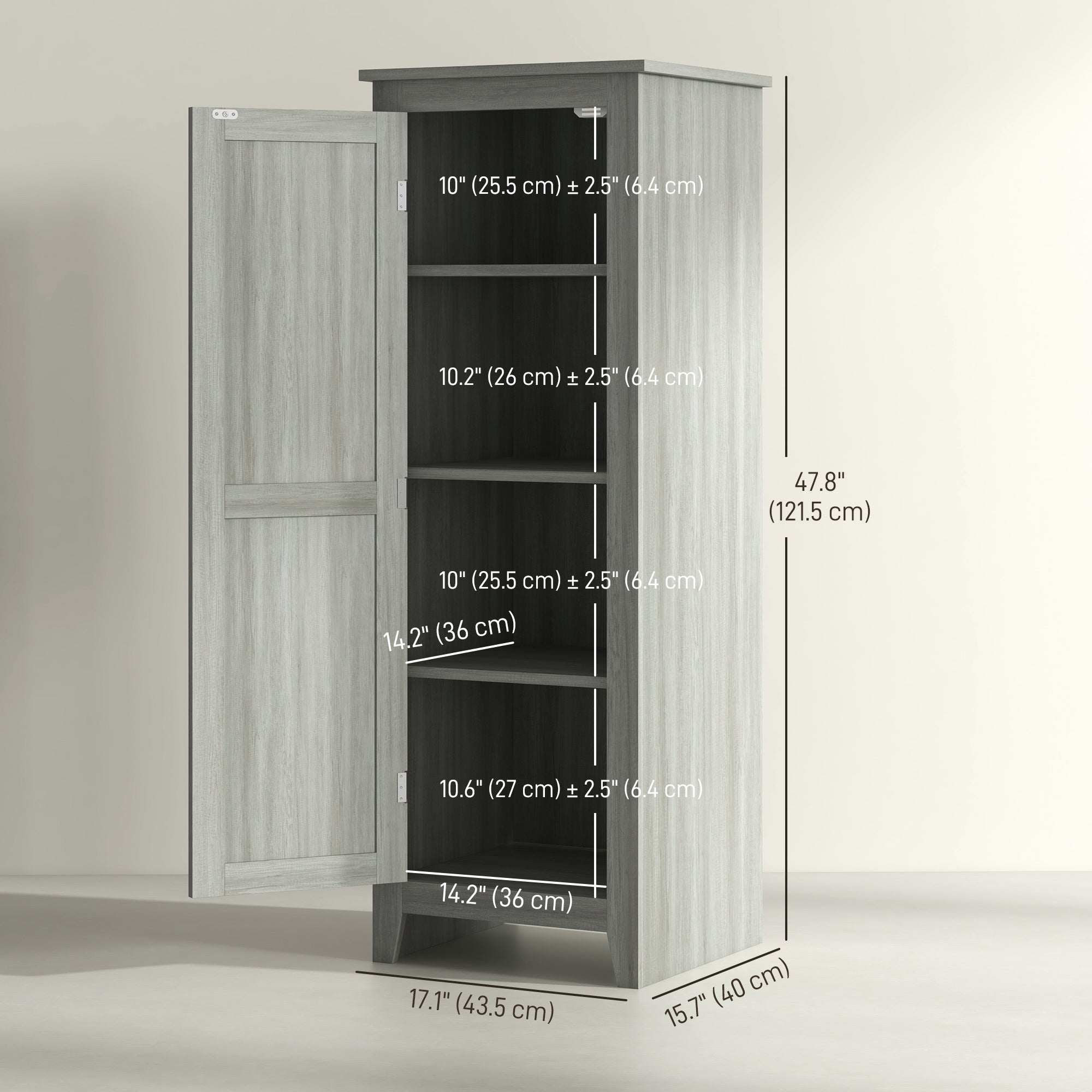 HOMCOM 48" Kitchen Pantry Storage Cabinet w/ Barn Door, Kitchen Pantry Cabinet w/ Adjustable Shelves, Grey Wood Grain