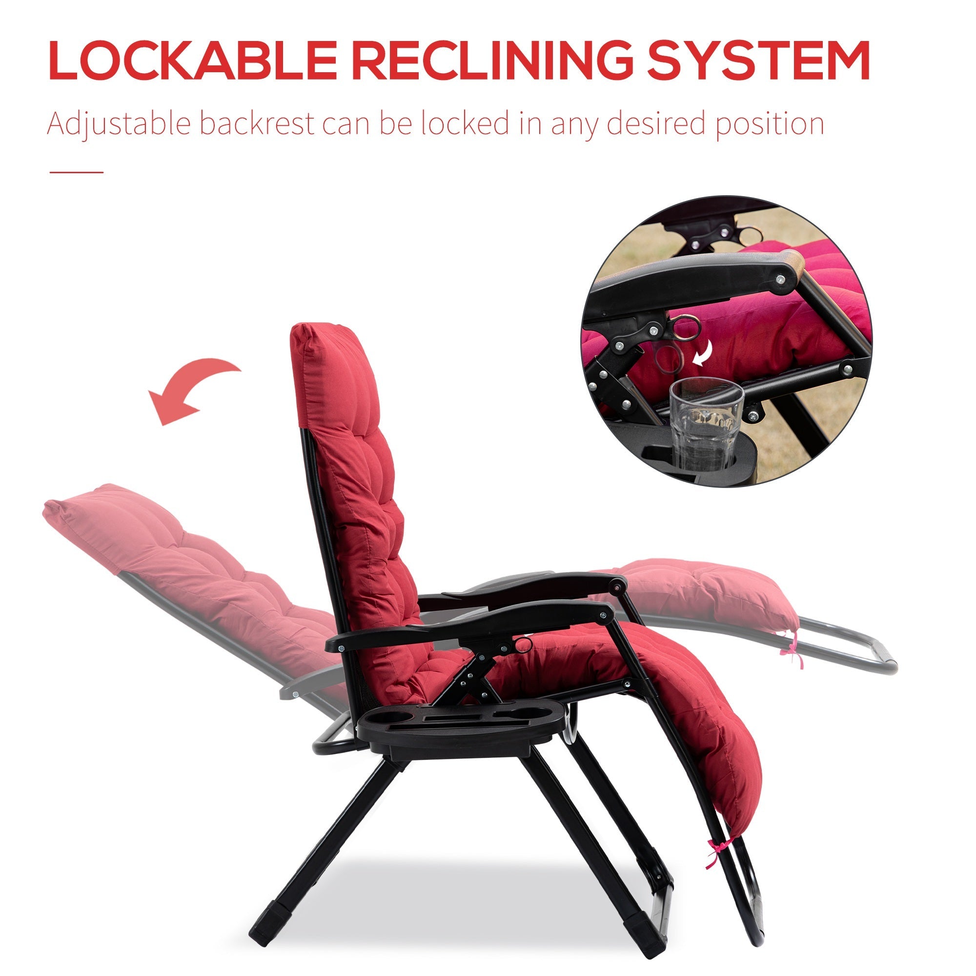 Outsunny Crimson Comfort: Zero Gravity Chair, Red Padded Folding Recliner with Cup Holder, Adjustable Backrest, and Removable Cushion