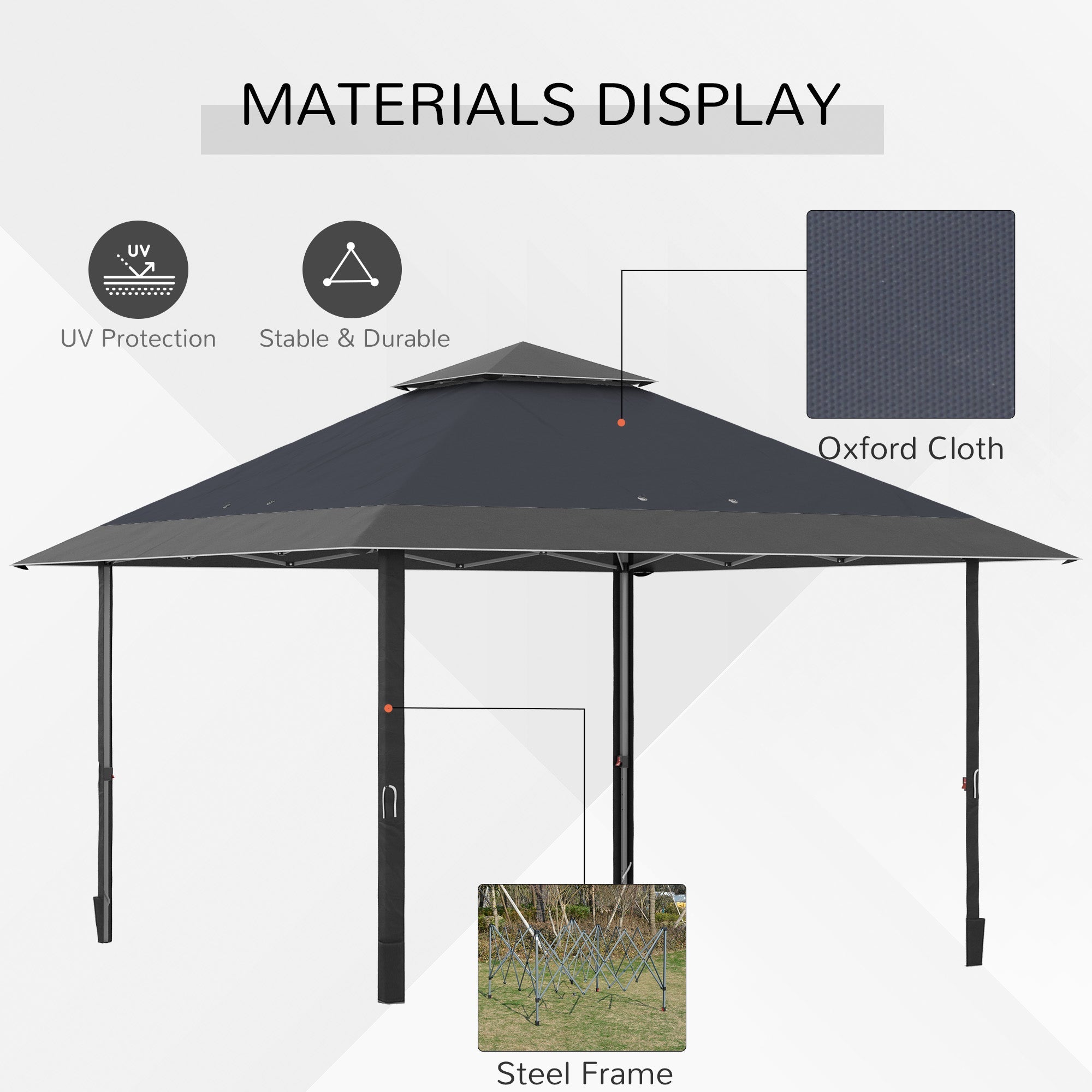 Outsunny 13' x 13' Pop Up Party Tent Outdoor Canopy with Top Vent, 3-Level Adjustable Height, and Roller Bag, Grey