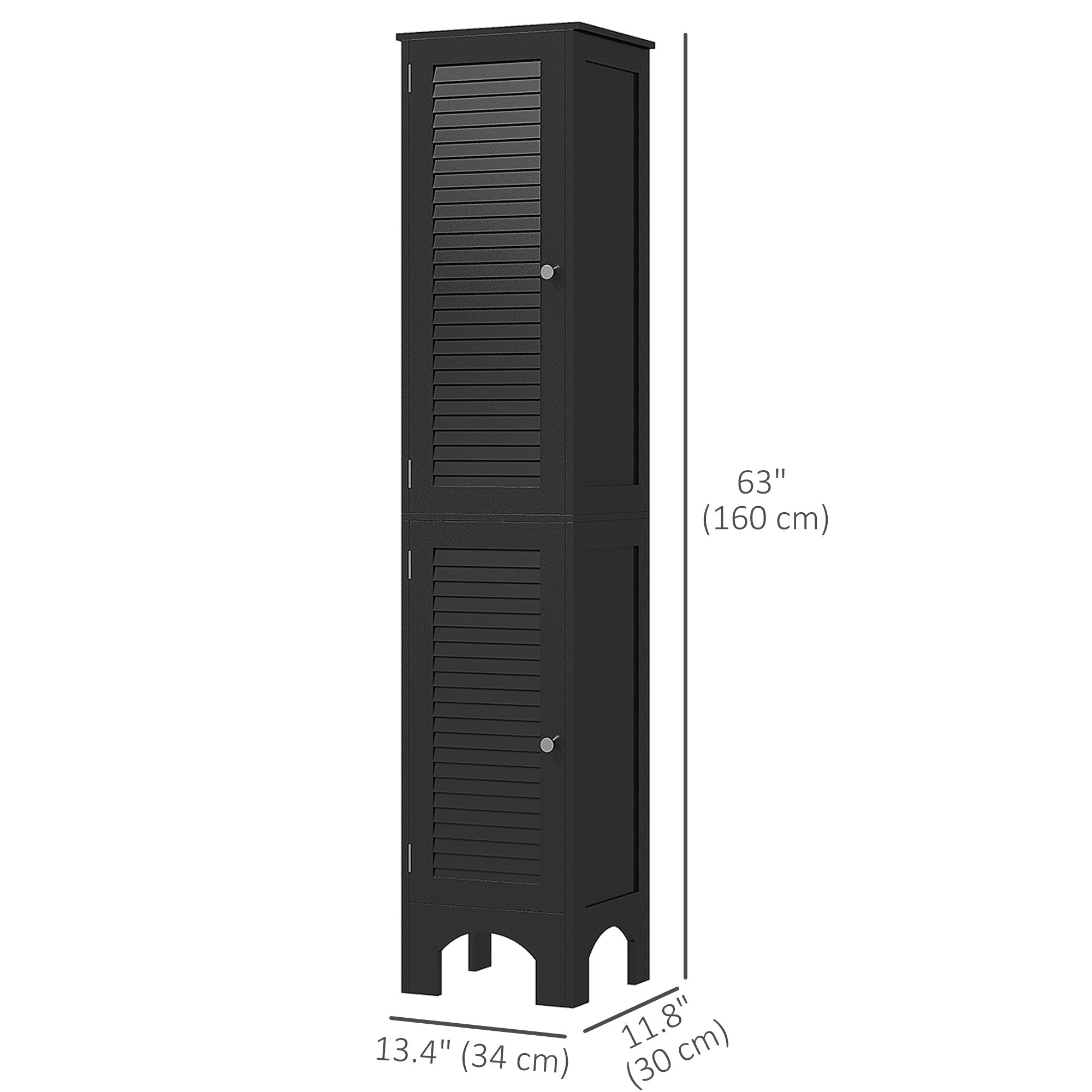 HOMCOM Narrow Tall Bathroom Storage Cabinet Shelves Doors Black