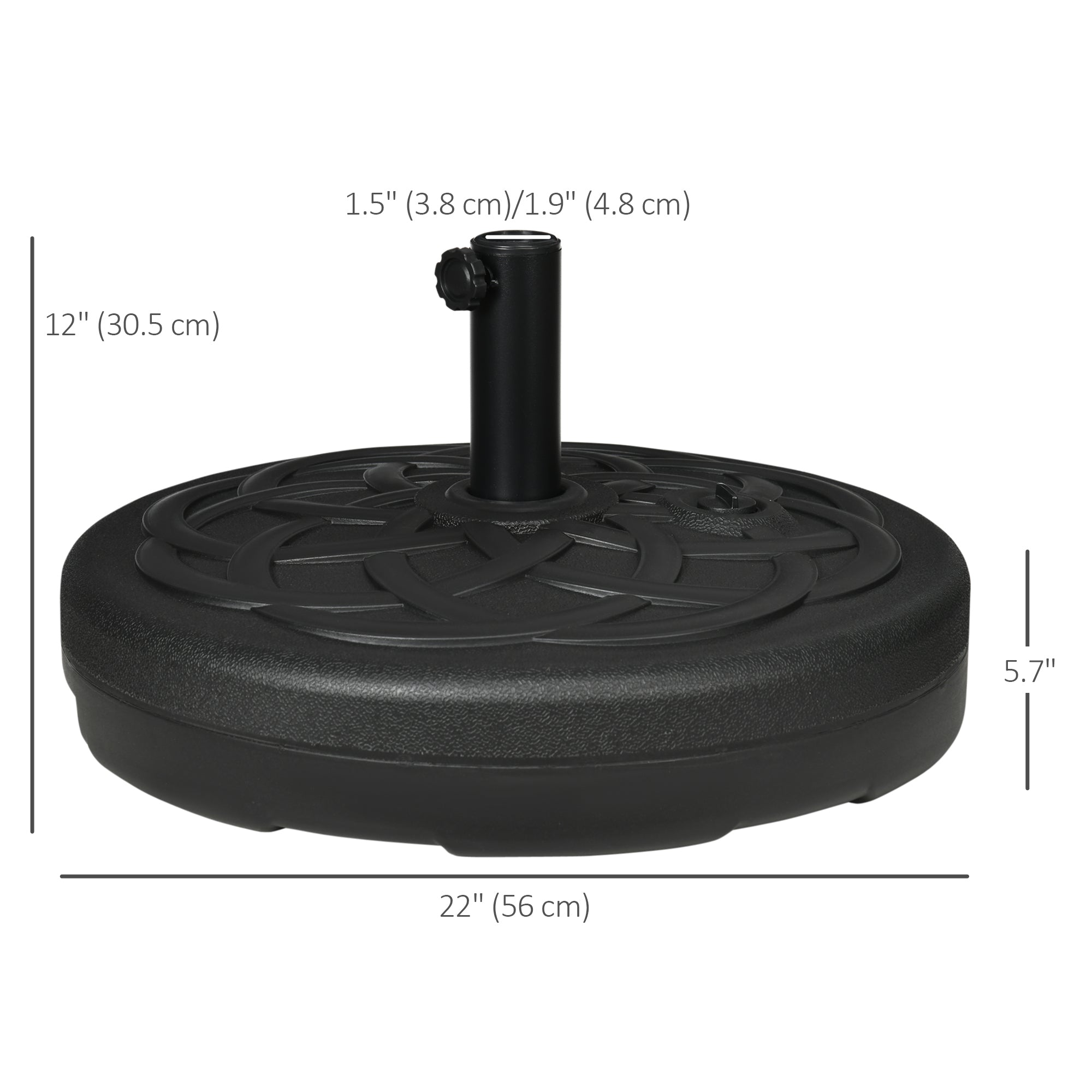 Outsunny 22" Round Patio Umbrella Base: 77lb Heavy Duty Fill Port Stand Black
