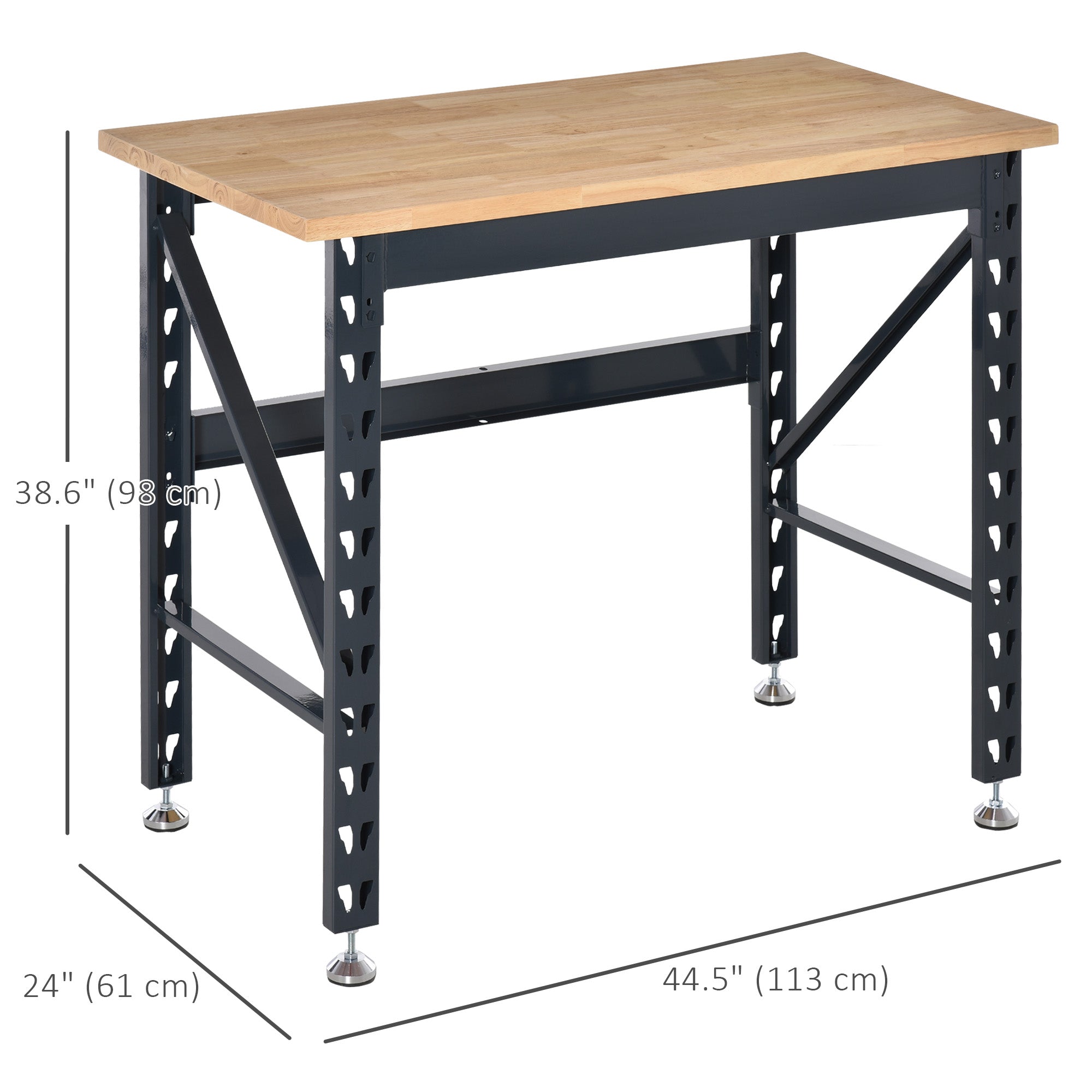 HOMCOM Solid Craftsmanship: 45" Solid Wood Workbench, Adjustable Foot Pads, 1100 Lbs Capacity for Robust Workshop Performance
