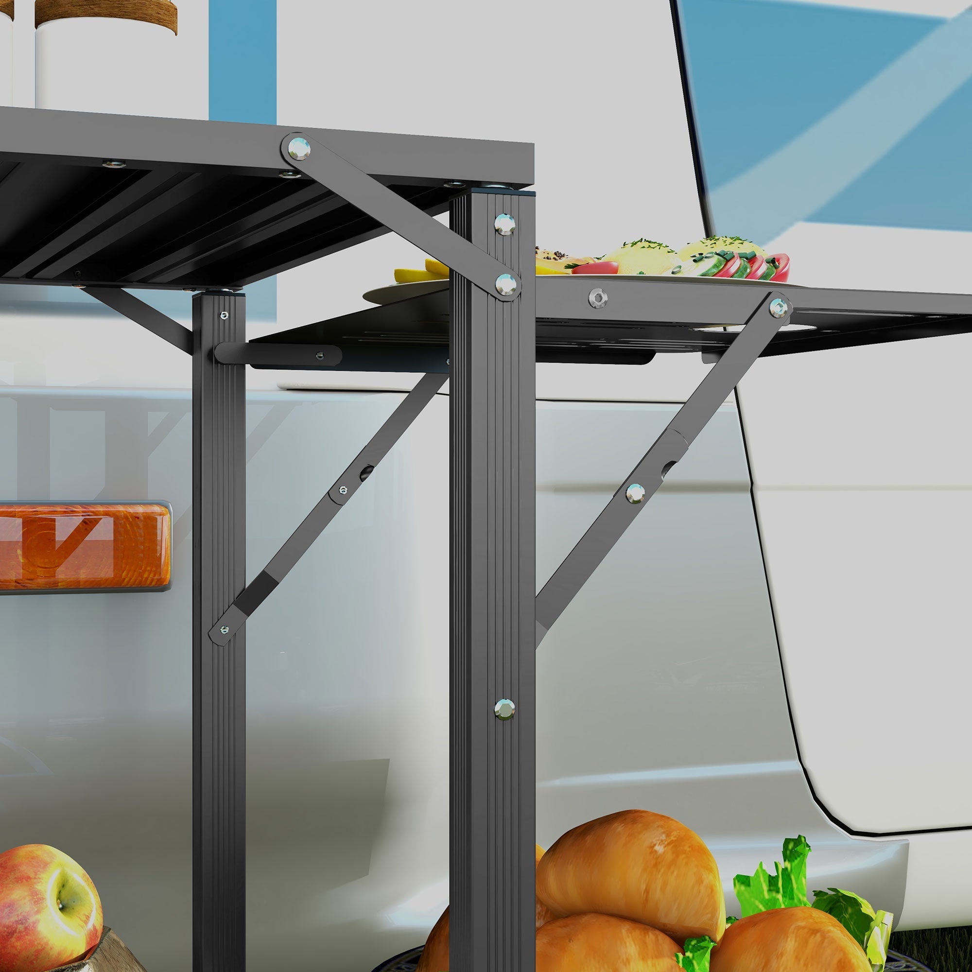 Outsunny Aluminum Folding Camping Kitchen Cook Station Carrying Bag 4 Side Tables 2 Shelves BBQ RV Picnic Black