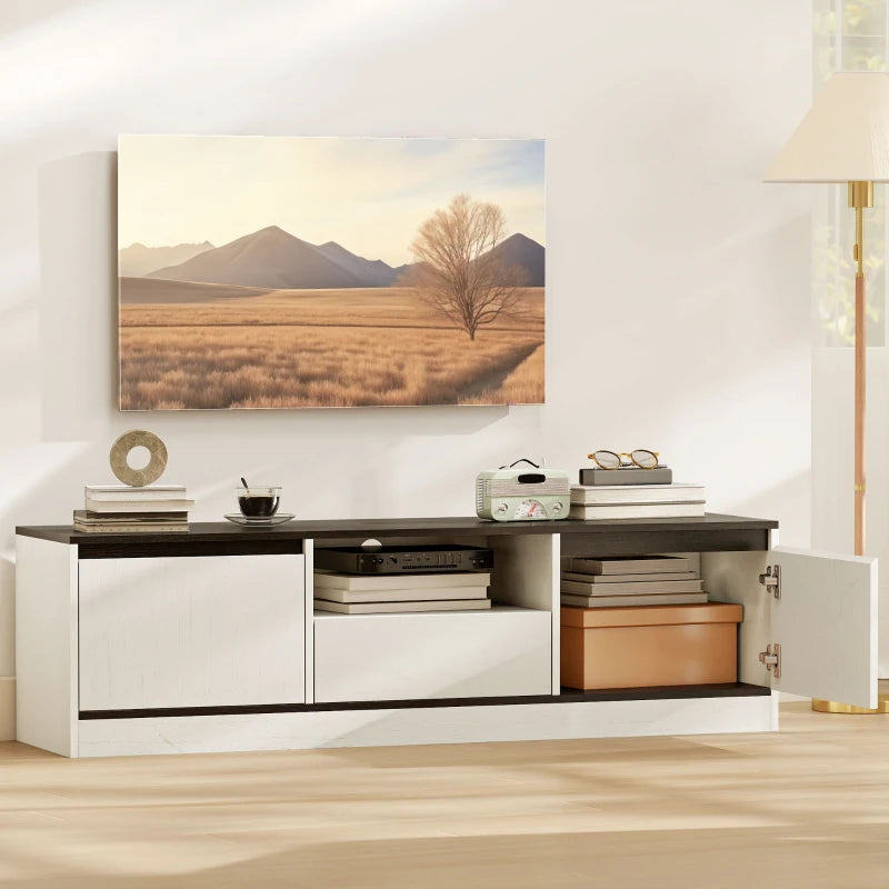 TV Stand for 55-60 Inch TV, Entertainment Center w/ Cabinets, Shelf, Drawer and Cable Management for Living Room, White