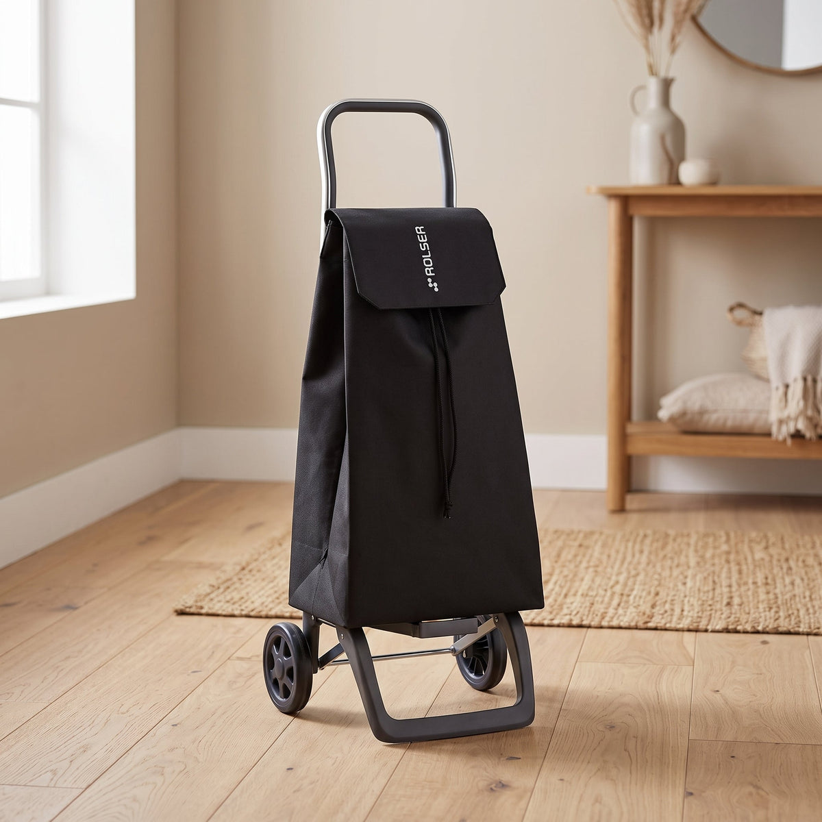 Folding Shopping Cart, Rolser Jet LN Joy, 2-Wheel, Aluminum, Black
