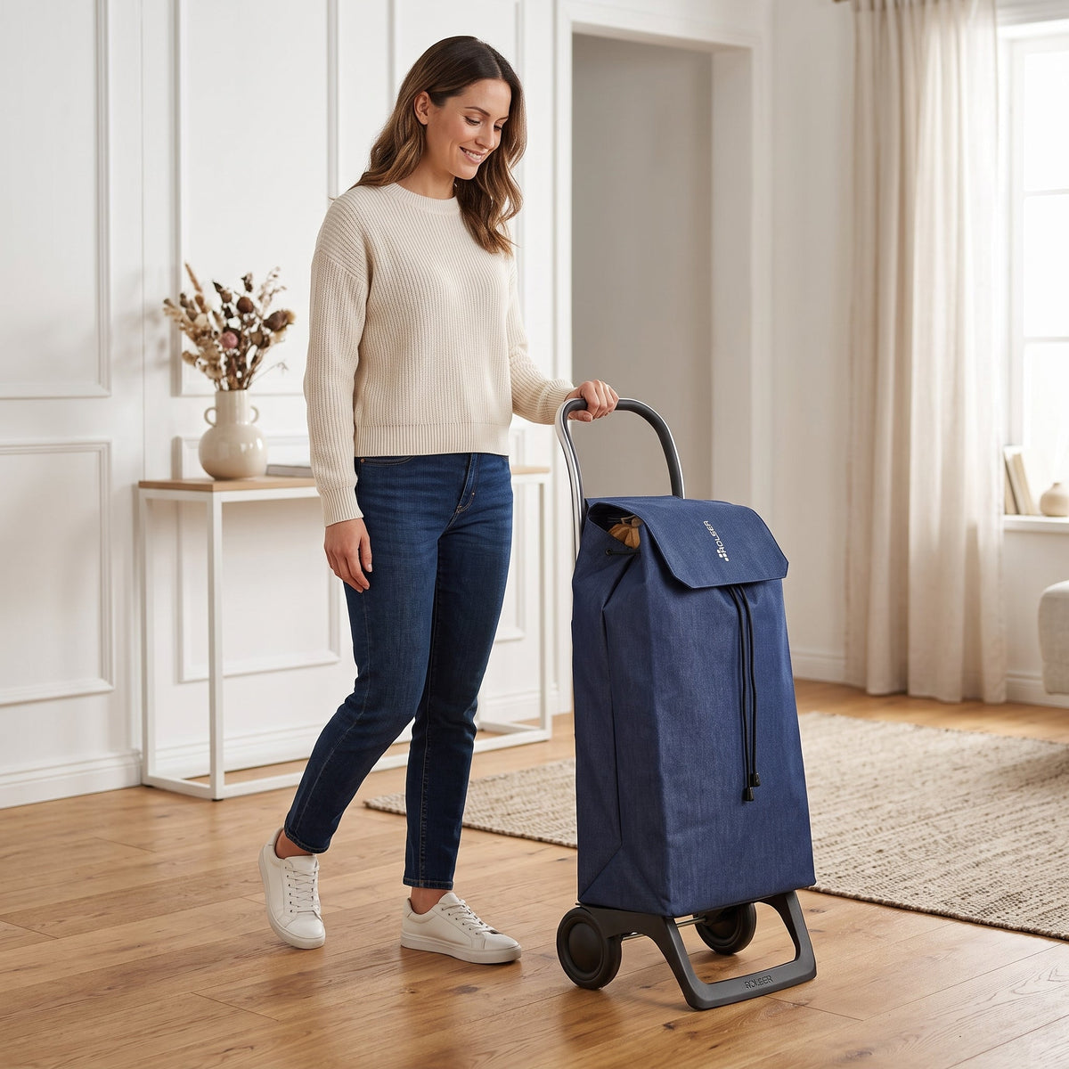 Folding Shopping Cart, Rolser Jet LN Joy, 2-Wheel, Aluminum, Denim Blue