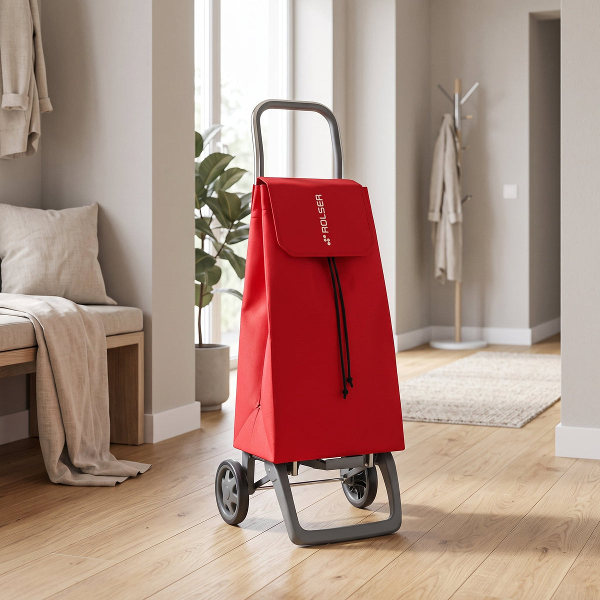Folding Shopping Cart, Rolser Jet LN Joy, 2-Wheel, Aluminum, Red