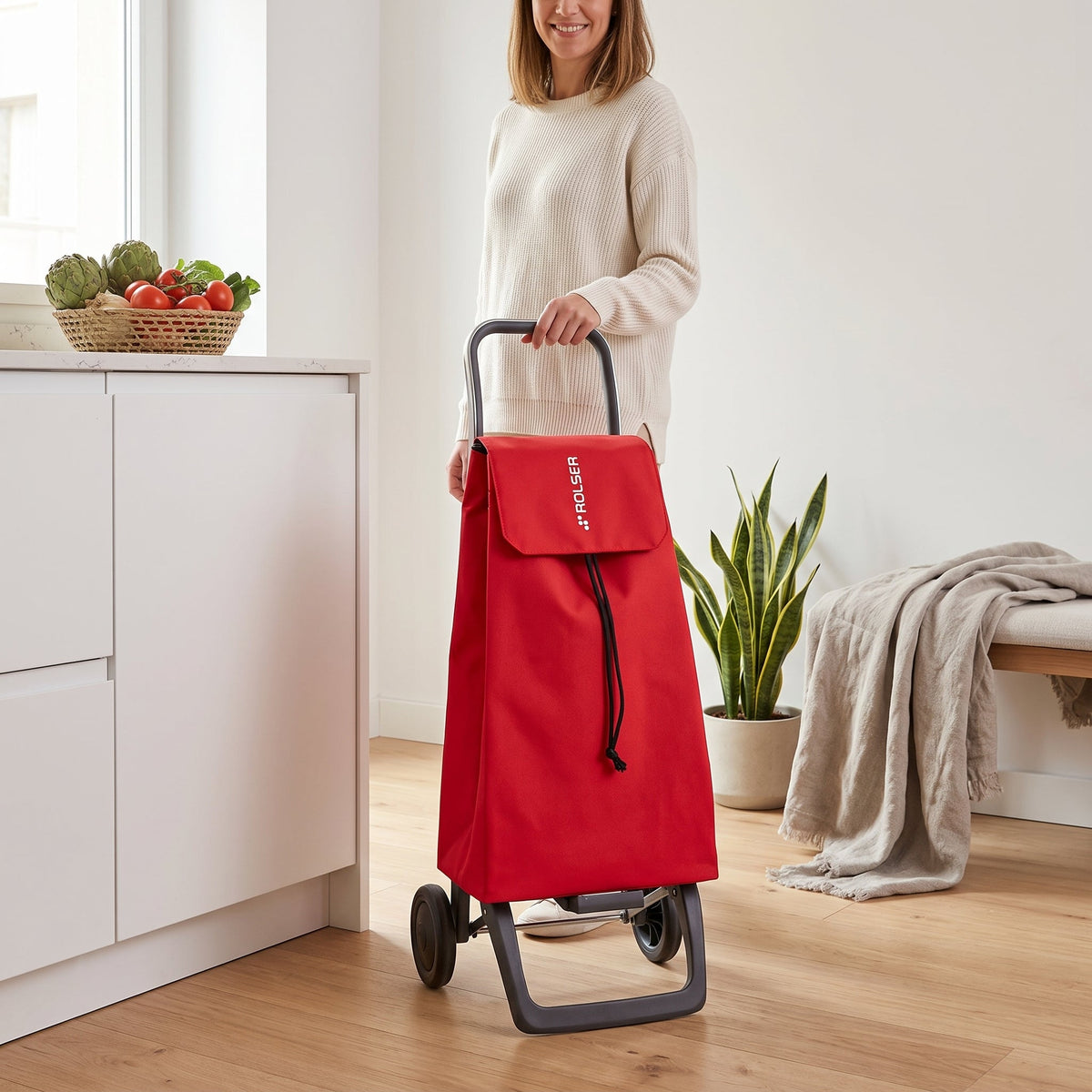 Folding Shopping Cart, Rolser Jet LN Joy, 2-Wheel, Aluminum, Red