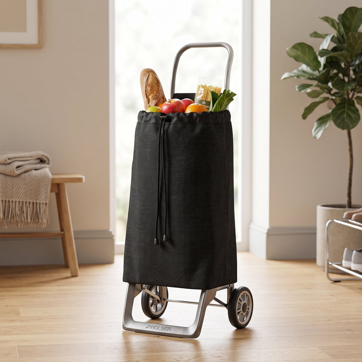 Folding Shopping Cart, Rolser Jet Tweed Joy, Aluminum, Black