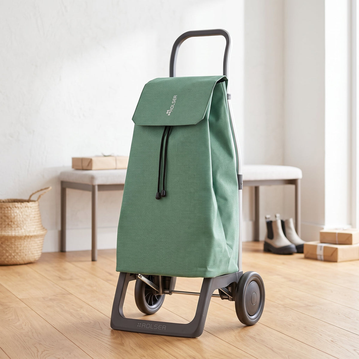 Folding Shopping Cart, Rolser Jet Tweed Joy, Aluminum, Jade Green