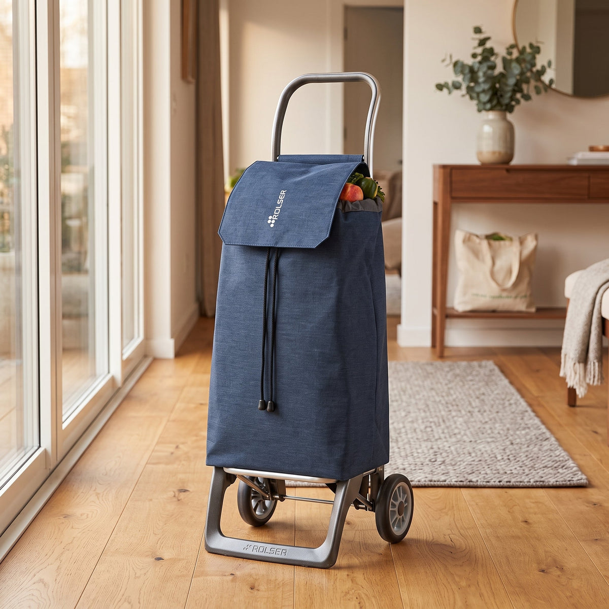 Folding Shopping Cart, Rolser Jet Tweed Joy, Aluminum, Navy