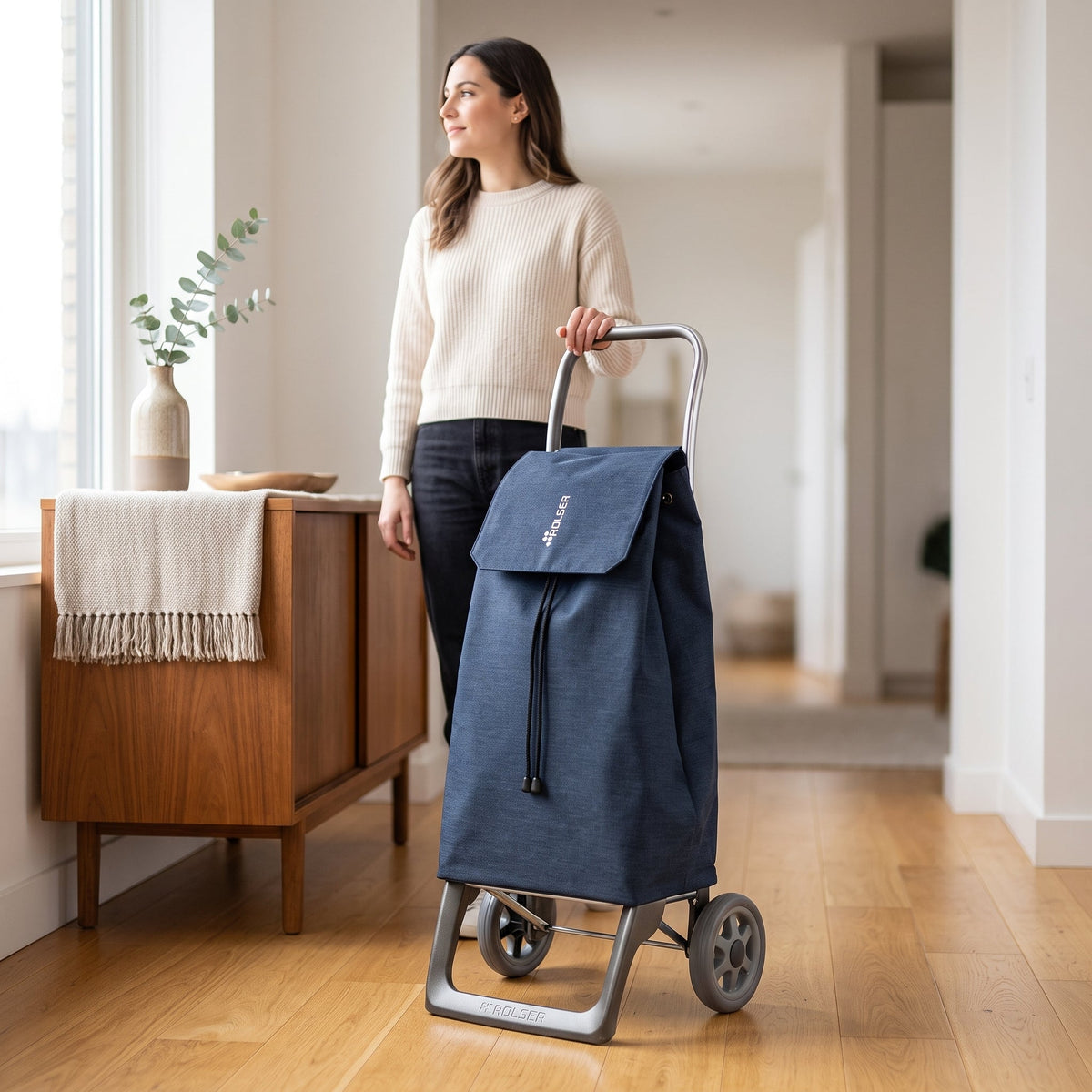 Folding Shopping Cart, Rolser Jet Tweed Joy, Aluminum, Navy