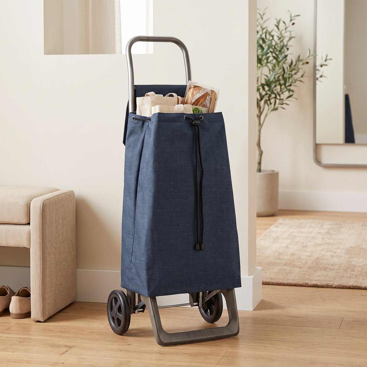 Folding Shopping Cart, Rolser Jet Tweed Joy, Aluminum, Navy