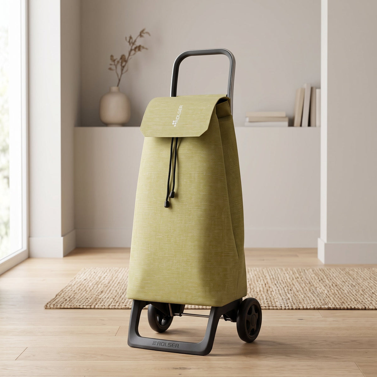 Folding Shopping Cart, Rolser Jet Tweed Joy, Aluminum, Sage Green