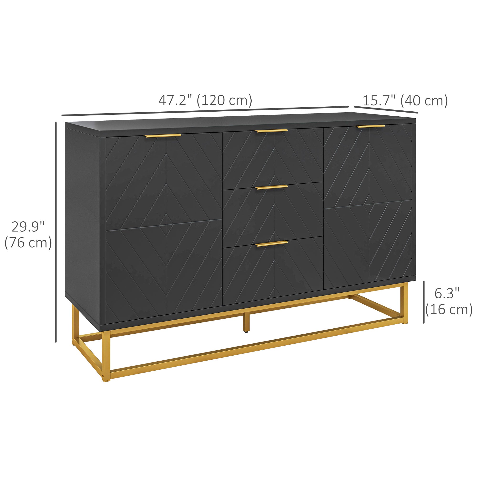 HOMCOM Storage Cabinet 3 Drawers Adjustable Shelves Doors Kitchen Buffet Cabinet Dining Room Black Ample Storage Space