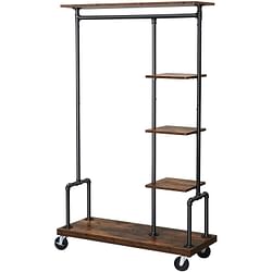 Farmhouse 5 Tier Laundry Pipe Garment Closet Rack Wheels - Free Shipping