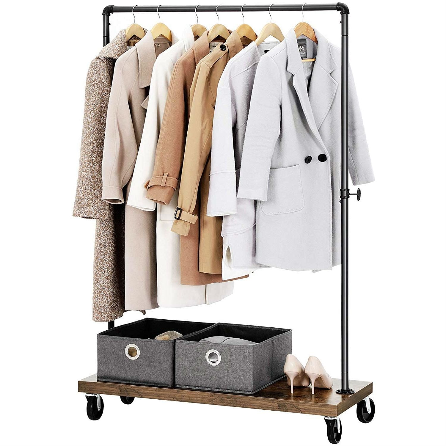 Rustic Industrial Laundry Pipe Garment Rack Lockable Wheels - Free Shipping