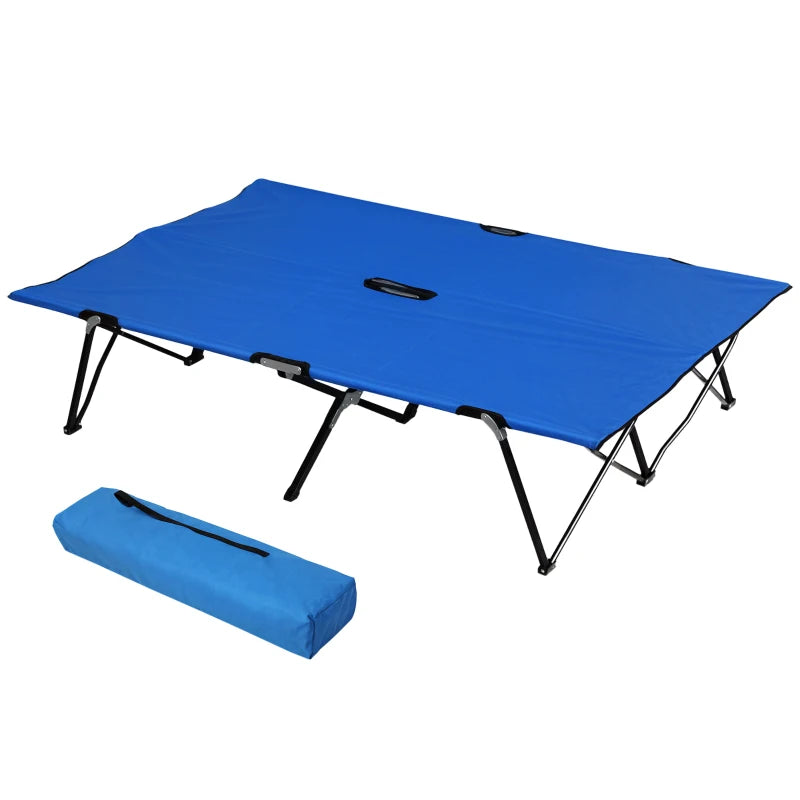 76" Two Person Folding Camping Cot Outdoor Portable Double Cot Wide Military Sleeping Bed w/ Carrying Bag Blue