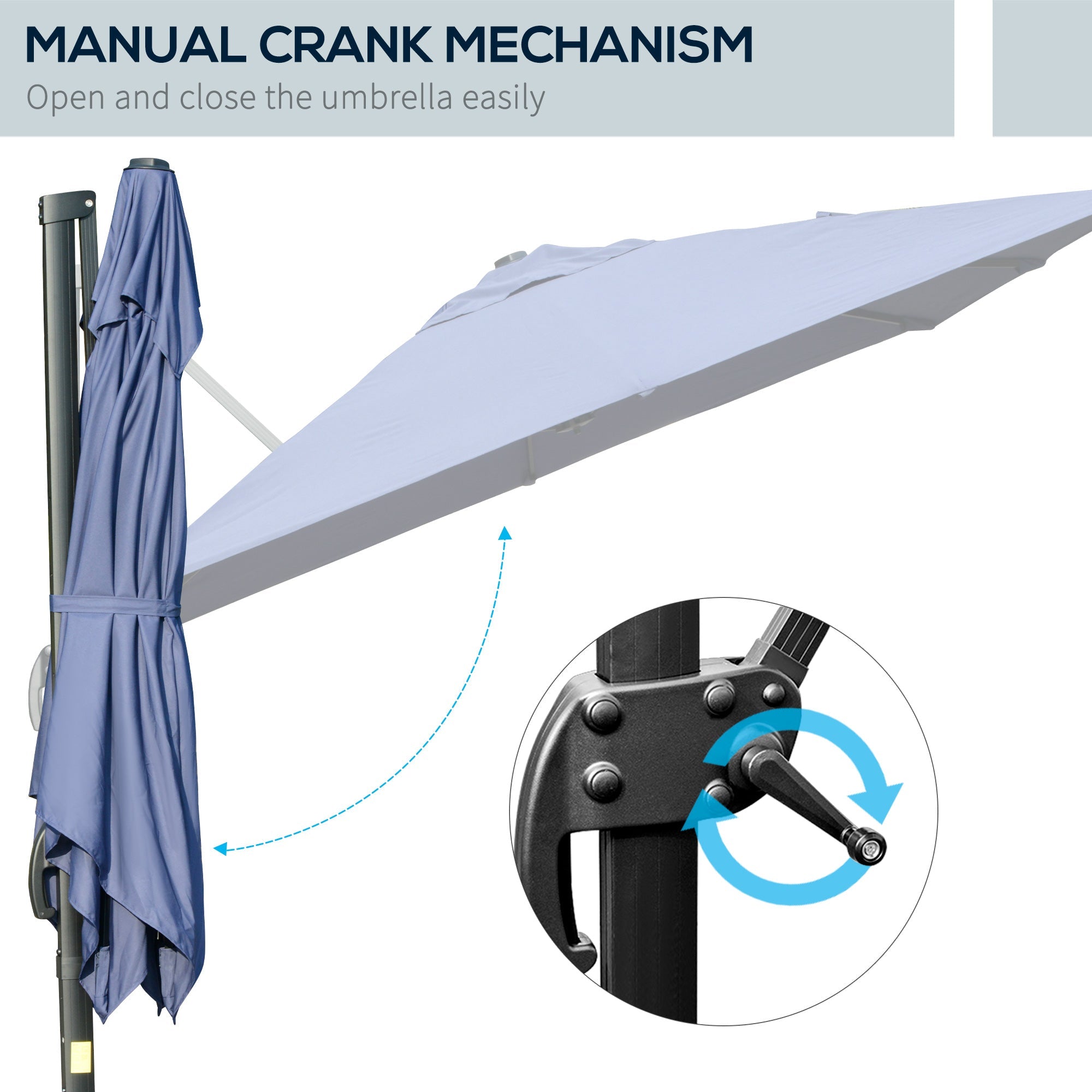 Outsunny 10x10ft Square Cantilever Umbrella with Rotatable Top 4 Adjustable Angles for Patio Backyard Outdoor Area Blue