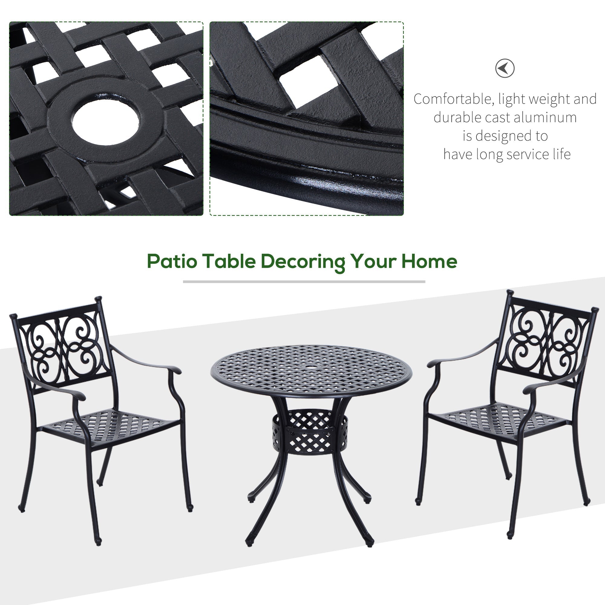 Outsunny Cast Aluminum Bistro Dining Table 33" Round with Umbrella Hole Outdoor Patio Garden Furniture Black