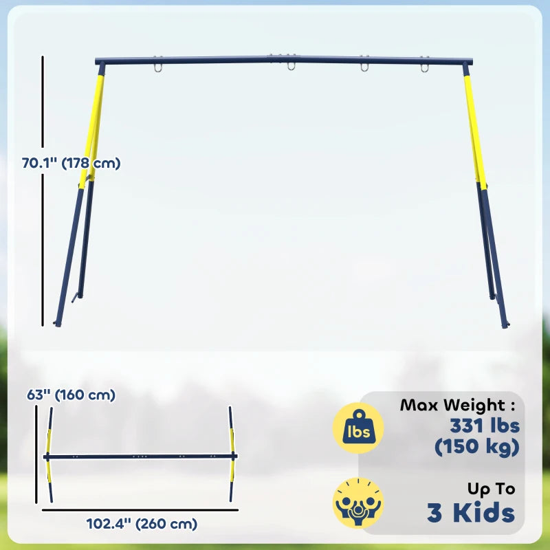 Qaba Kids Swing Set, Heavy Duty Metal 2 Seat Swing Stand Set with Ground Stakes, Supports 150 , Indoor Outdoor, Blue